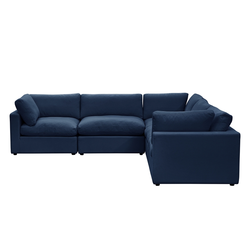 Kaelynn Corner Sofa Navy Blue Linen Upholstered