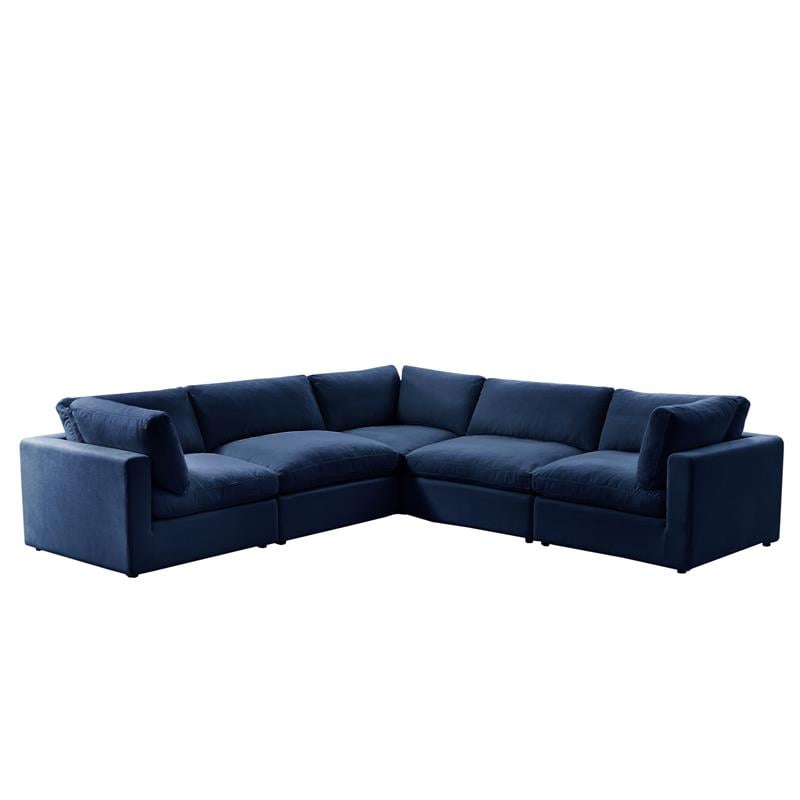 Kaelynn Corner Sofa Navy Blue Linen Upholstered