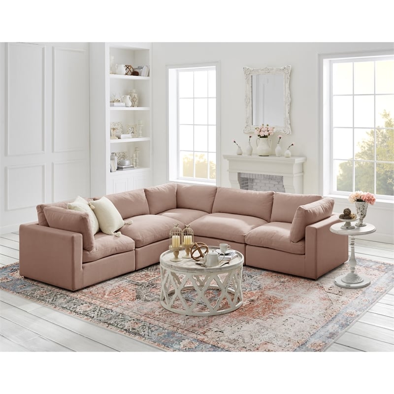 Kaelynn Corner Sofa Pink Linen Upholstered