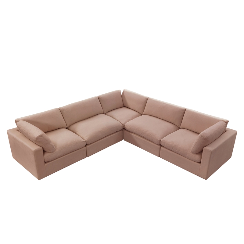 Kaelynn Corner Sofa Pink Linen Upholstered