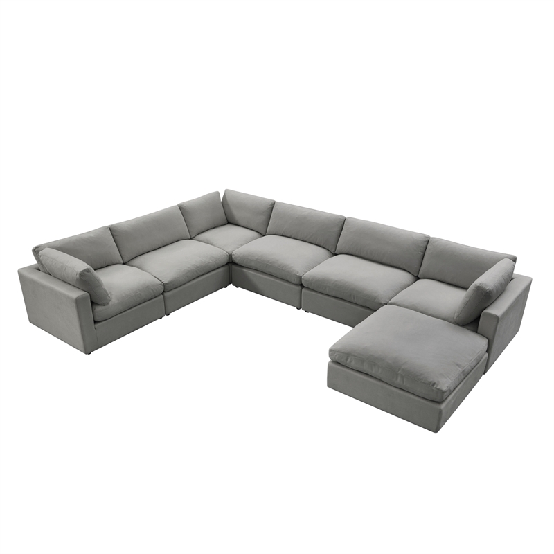 Kaelynn Corner Sofa Gray Linen Upholstered with Ottoman