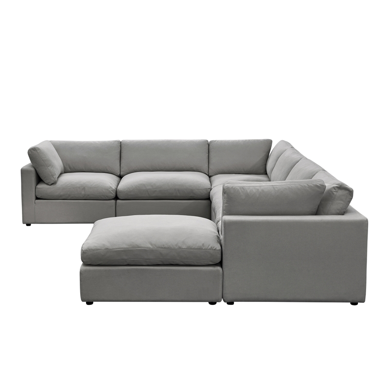 Kaelynn Corner Sofa Gray Linen Upholstered with Ottoman