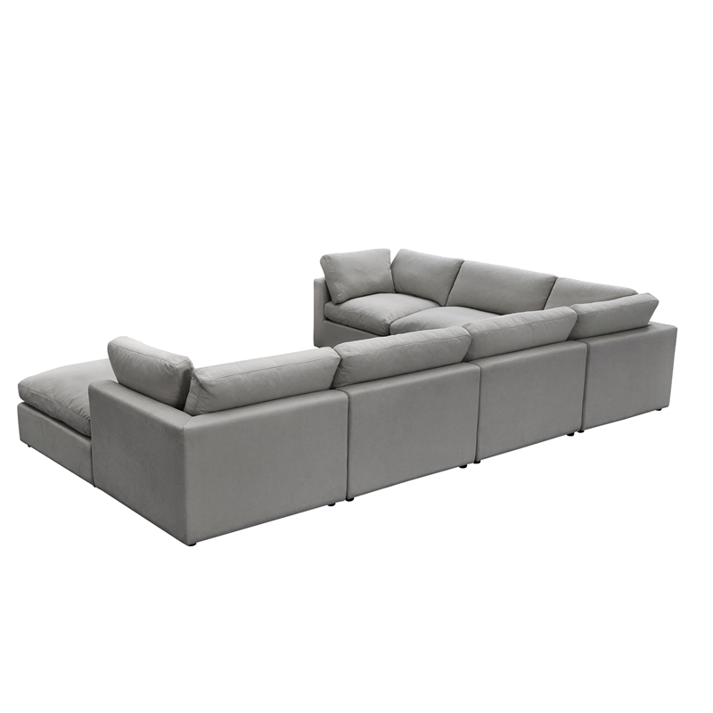 Kaelynn Corner Sofa Gray Linen Upholstered with Ottoman