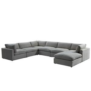 Kaelynn Corner Sofa Gray Linen Upholstered with Ottoman