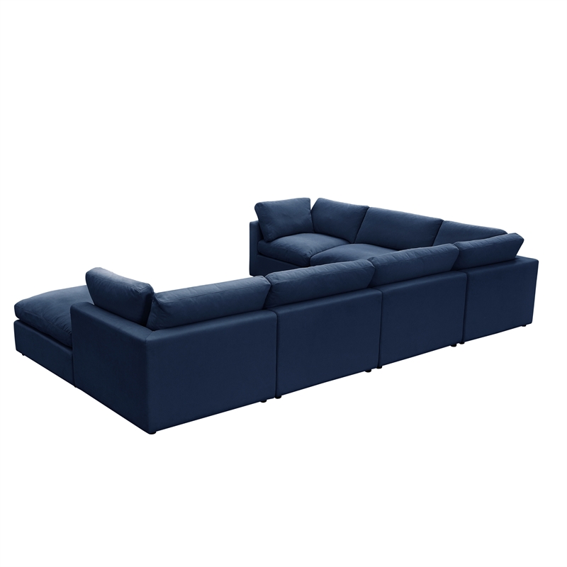 Kaelynn Corner Sofa Navy Blue Linen Upholstered with Ottoman
