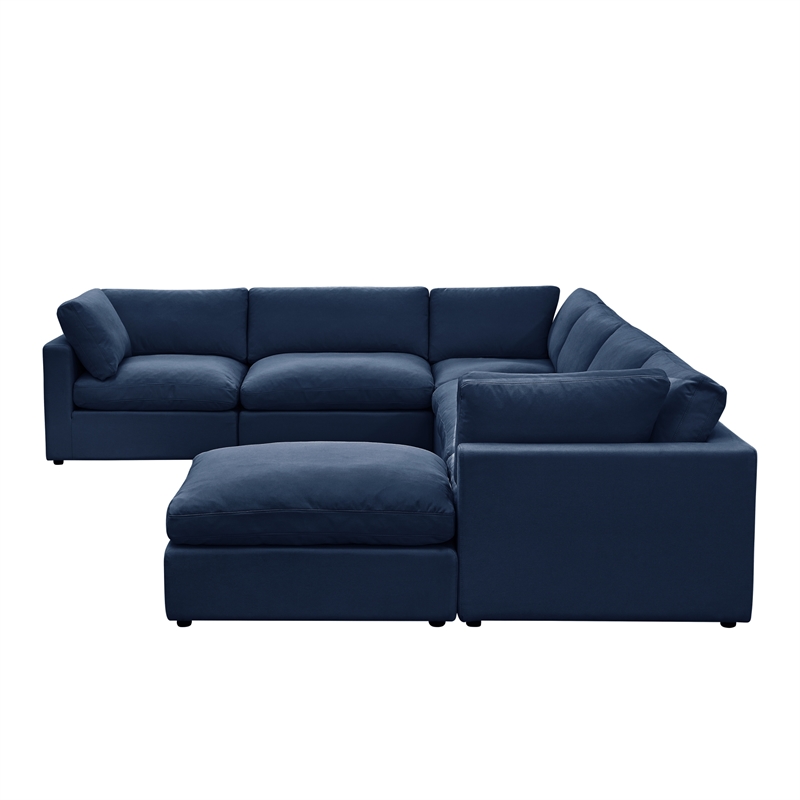 Kaelynn Corner Sofa Navy Blue Linen Upholstered with Ottoman SSA215