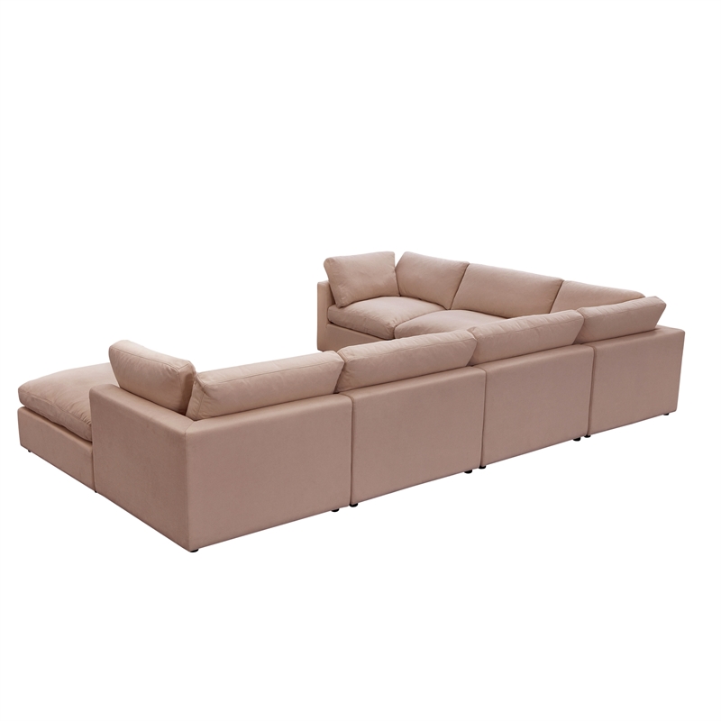 Kaelynn Corner Sofa Pink Linen Upholstered with Ottoman