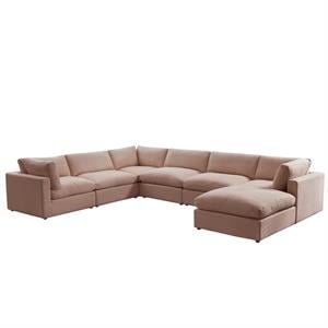 Kaelynn Corner Sofa Pink Linen Upholstered with Ottoman