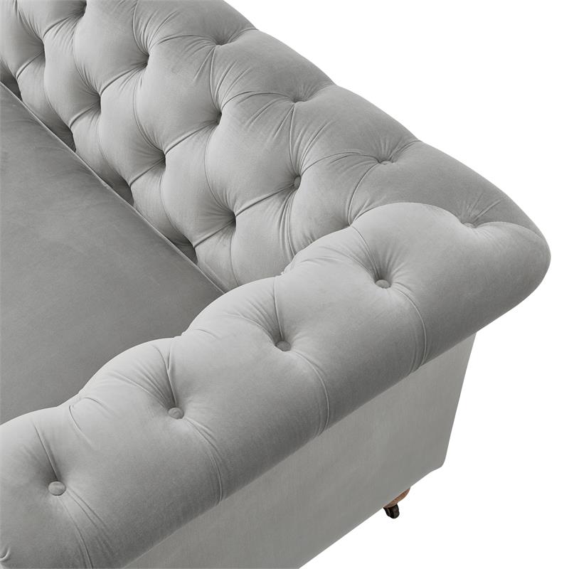 Londynn Sofa Grey Velvet 93L x 33.5W x 30.3H Button Tufted Rolled Arm