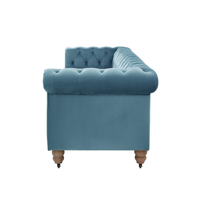 Londynn Sofa Teal Velvet 92L x 33.5W x 30.3H Button Tufted Rolled Arm