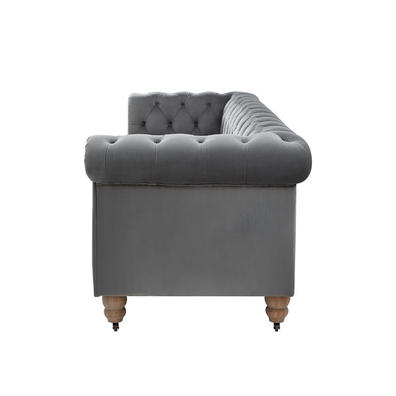 Londynn Sofa Dark Grey Velvet 93L x 33.5W x 30.3H Button Tufted Rolled Arm