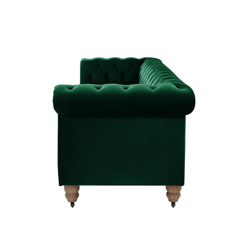 Londynn Sofa Hunter Green Velvet 93L x 33.5W x 30.3H Button Tufted Rolled Arm