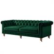 Londynn Sofa Hunter Green Velvet 93L x 33.5W x 30.3H Button Tufted Rolled Arm