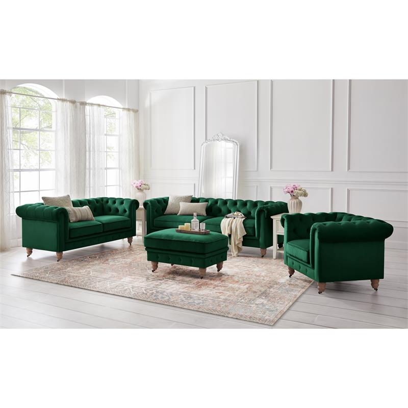 Londynn Club Chair Green Velvet 42L x 33.5W x 30.3H Button Tufted Rolled Arm