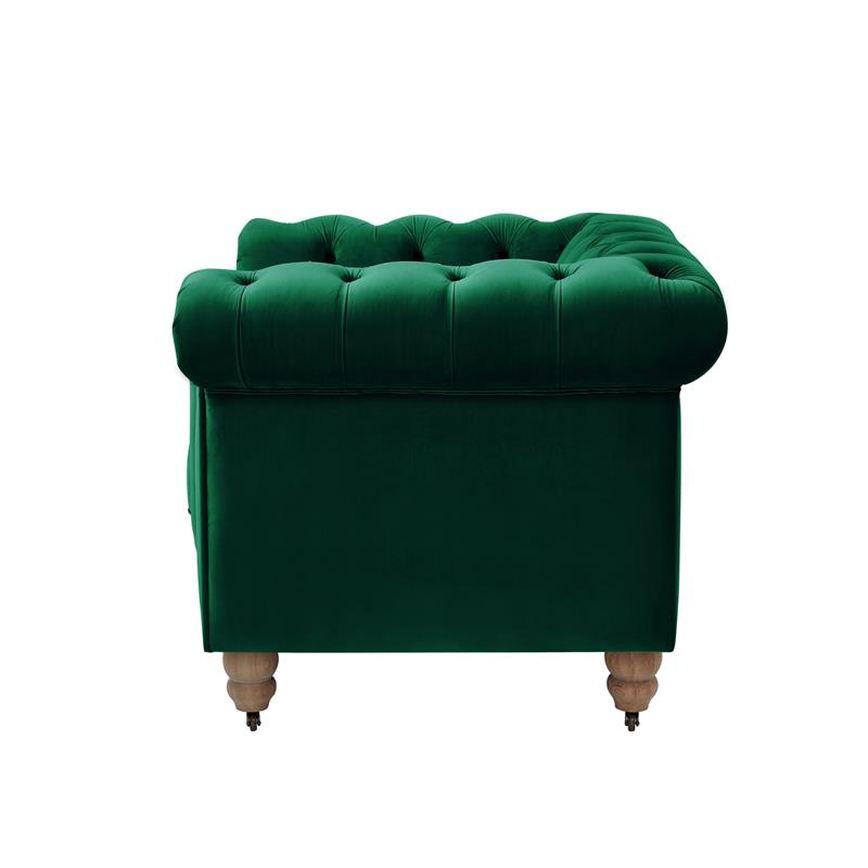 Londynn Club Chair Green Velvet 42L x 33.5W x 30.3H Button Tufted Rolled Arm