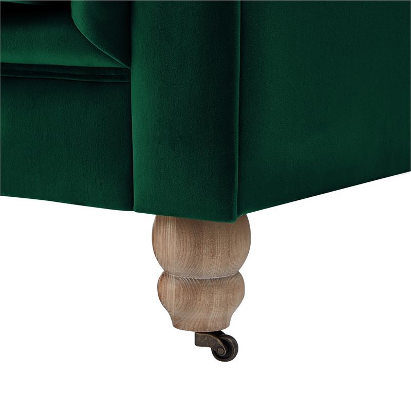 Londynn Club Chair Green Velvet 42L x 33.5W x 30.3H Button Tufted Rolled Arm