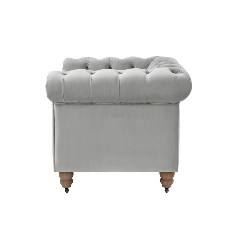 Londynn Club Chair Gray Velvet 42L x 33.5W x 30.3H Button Tufted Rolled Arm