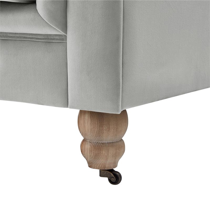 Londynn Club Chair Gray Velvet 42L x 33.5W x 30.3H Button Tufted Rolled Arm