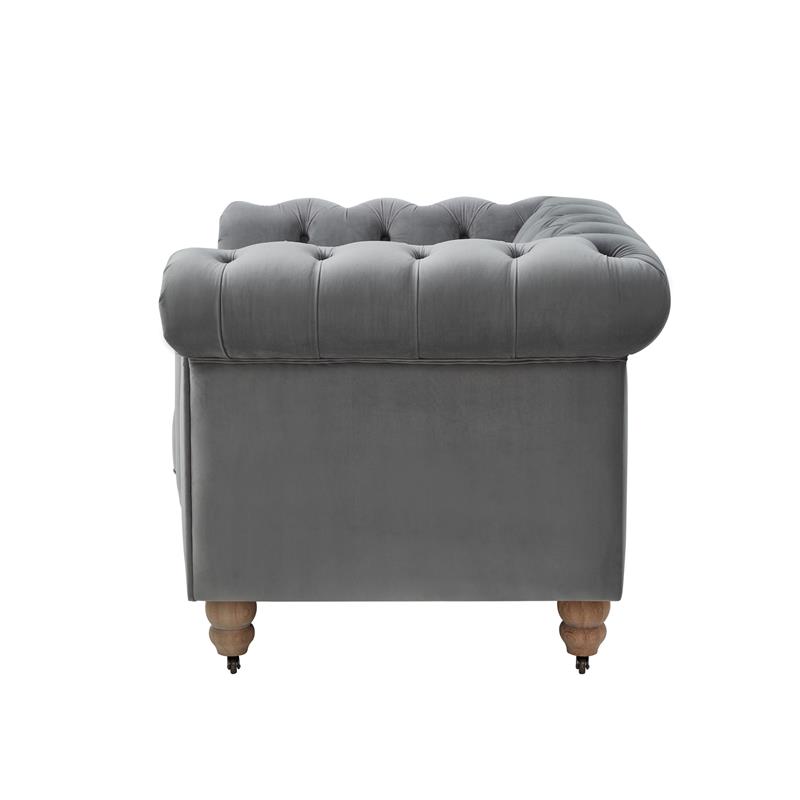 Londynn Club Chair Dark Gray Velvet 42L x 33.5W x 30.3H Button Tufted Rolled Arm