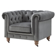 Londynn Club Chair Dark Gray Velvet 42L x 33.5W x 30.3H Button Tufted Rolled Arm