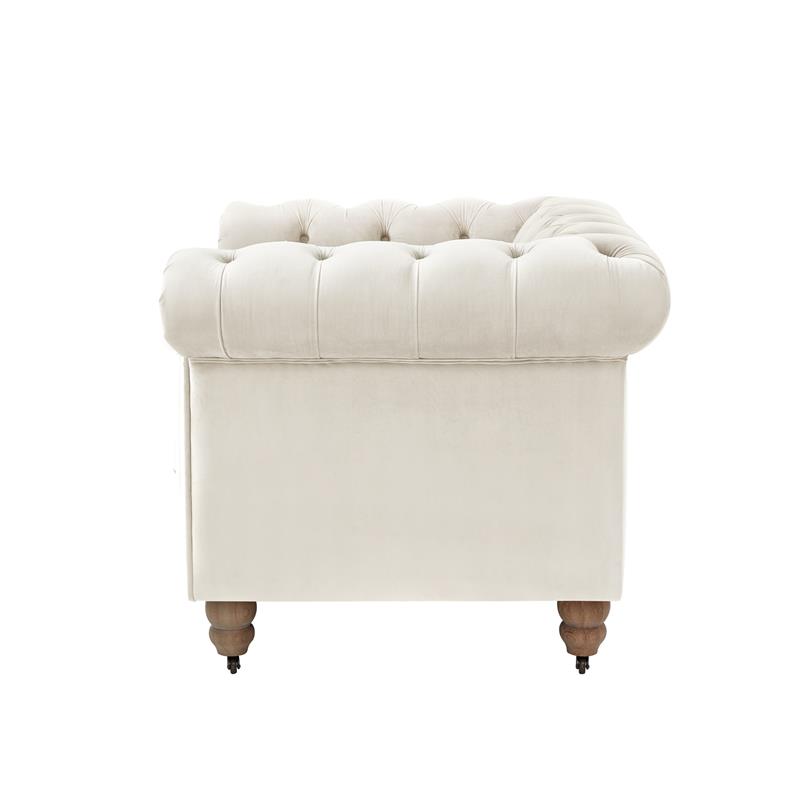 Londynn Club Chair Beige Velvet 42L x 33.5W x 30.3H Button Tufted Rolled Arm