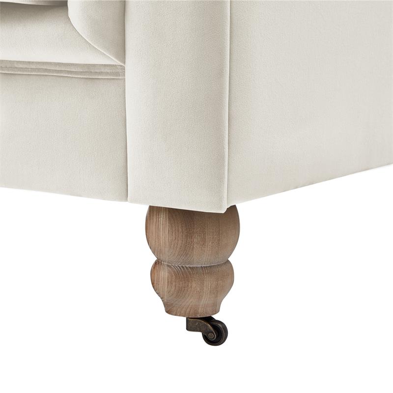Londynn Club Chair Beige Velvet 42L x 33.5W x 30.3H Button Tufted Rolled Arm