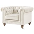 Londynn Club Chair Beige Velvet 42L x 33.5W x 30.3H Button Tufted Rolled Arm
