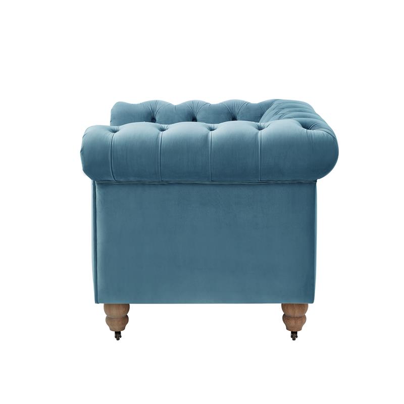 Londynn Club Chair Teal Blue Velvet 42L x 33.5W x 30.3H Button Tufted Rolled Arm