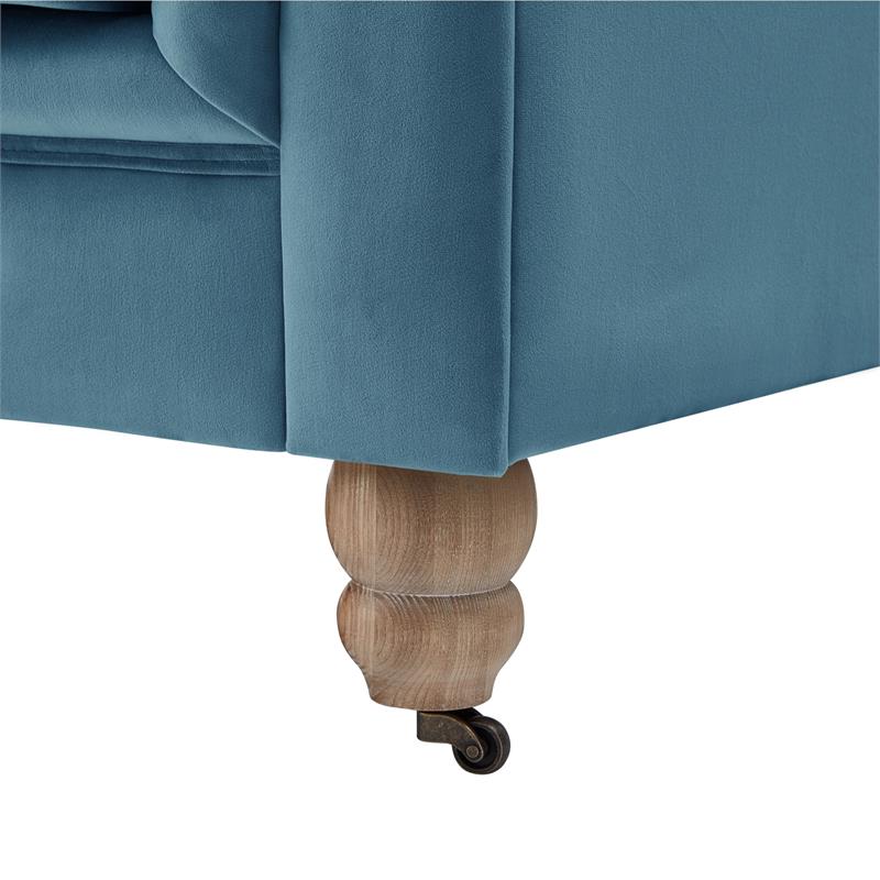 Londynn Club Chair Teal Blue Velvet 42L x 33.5W x 30.3H Button Tufted Rolled Arm