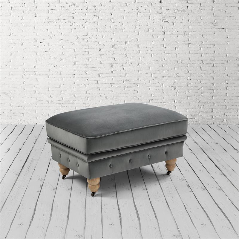 Londynn Cocktail Ottoman Dark Gray Velvet 36L x 25W x 20H Button Tufted