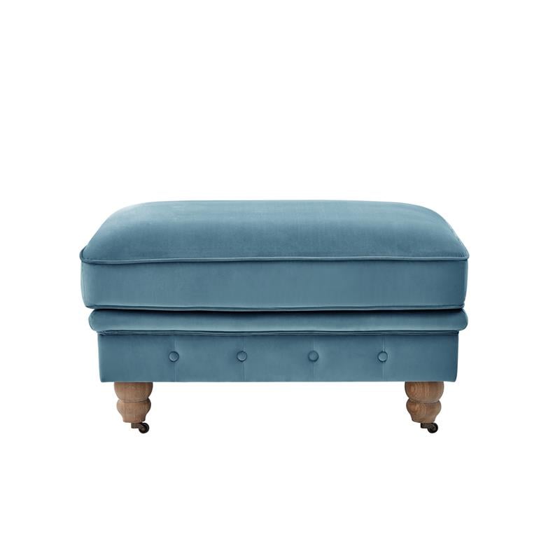 Londynn Cocktail Ottoman Teal Blue Velvet 36L x 25W x 20H Button Tufted