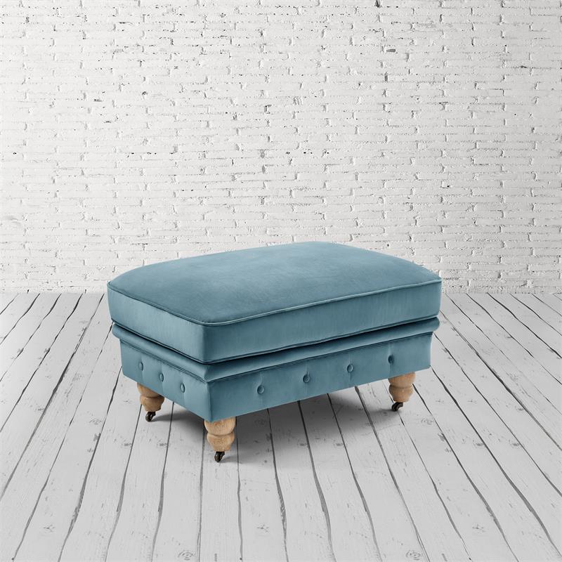 Londynn Cocktail Ottoman Teal Blue Velvet 36L x 25W x 20H Button Tufted