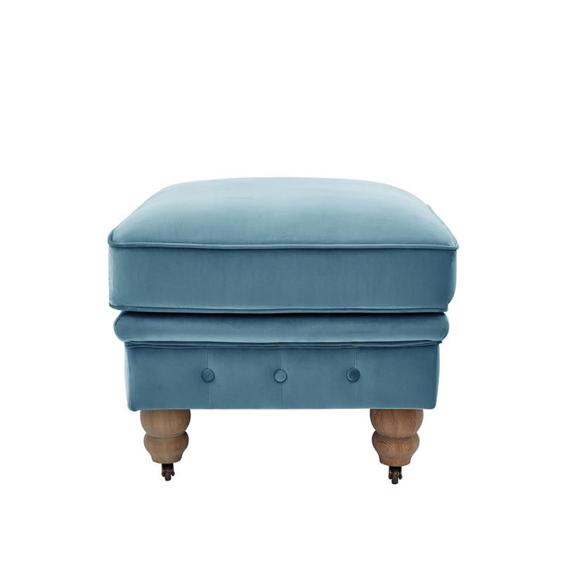 Londynn Cocktail Ottoman Teal Blue Velvet 36L x 25W x 20H Button Tufted