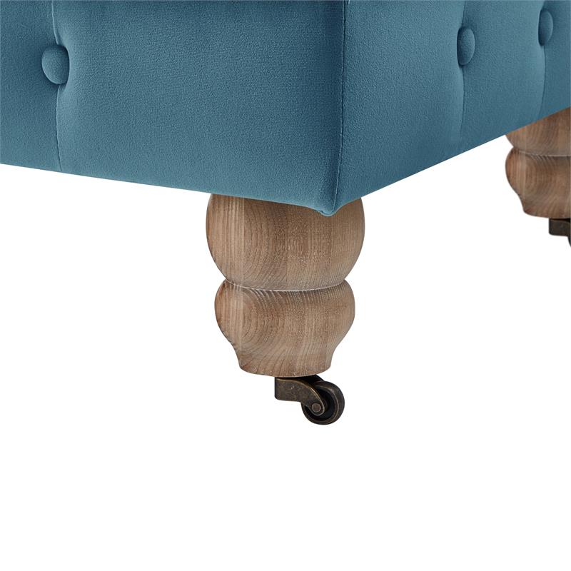 Londynn Cocktail Ottoman Teal Blue Velvet 36L x 25W x 20H Button Tufted