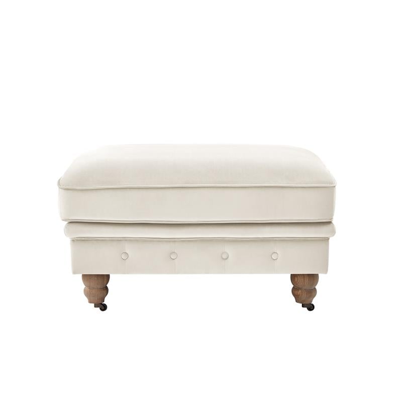 Londynn Cocktail Ottoman Beige Velvet 36L x 25W x 20H Button Tufted