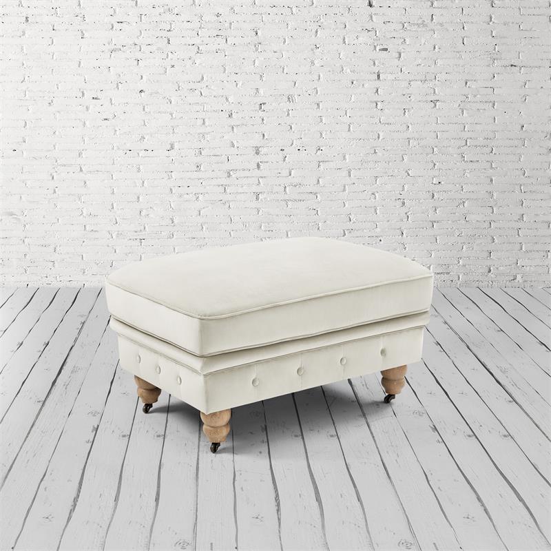 Londynn Cocktail Ottoman Beige Velvet 36L x 25W x 20H Button Tufted