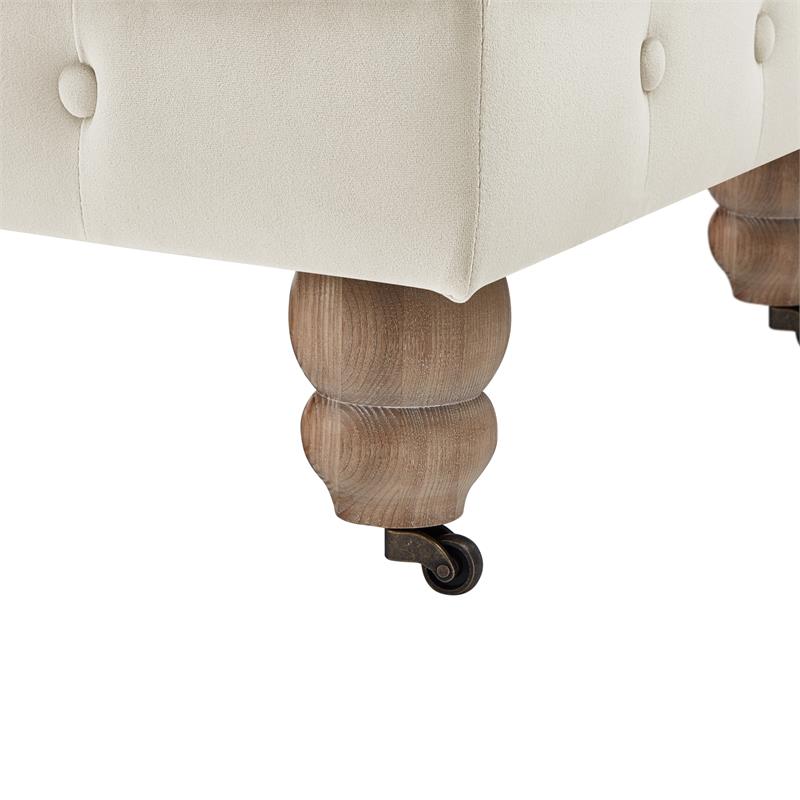 Londynn Cocktail Ottoman Beige Velvet 36L x 25W x 20H Button Tufted