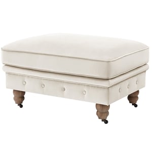 Londynn Cocktail Ottoman Beige Velvet 36L x 25W x 20H Button Tufted