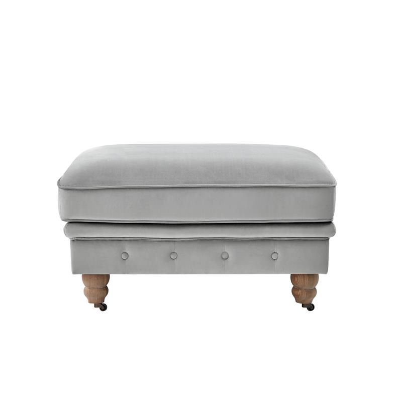 Londynn Cocktail Ottoman Gray Velvet 36L x 25W x 20H Button Tufted