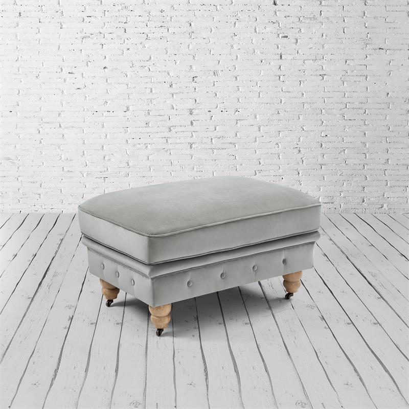 Londynn Cocktail Ottoman Gray Velvet 36L x 25W x 20H Button Tufted