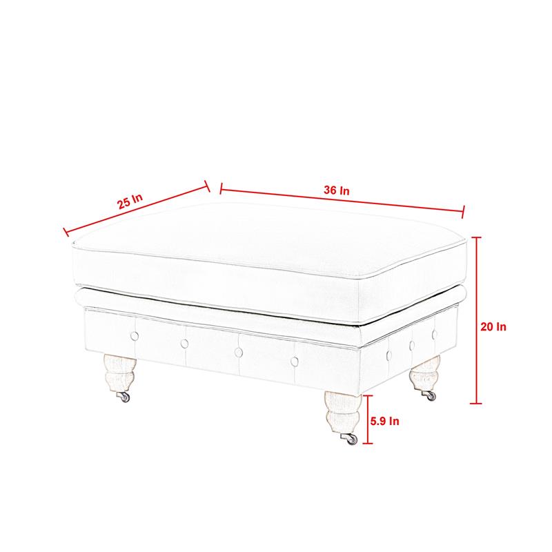Londynn Cocktail Ottoman Gray Velvet 36L x 25W x 20H Button Tufted