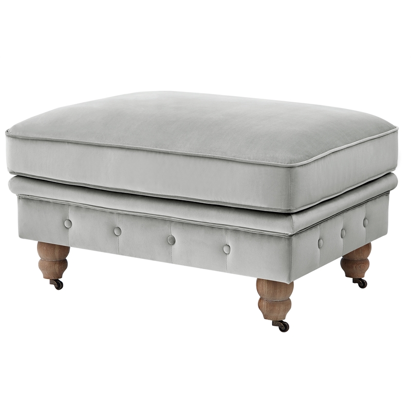 Londynn Cocktail Ottoman Gray Velvet 36L x 25W x 20H Button Tufted