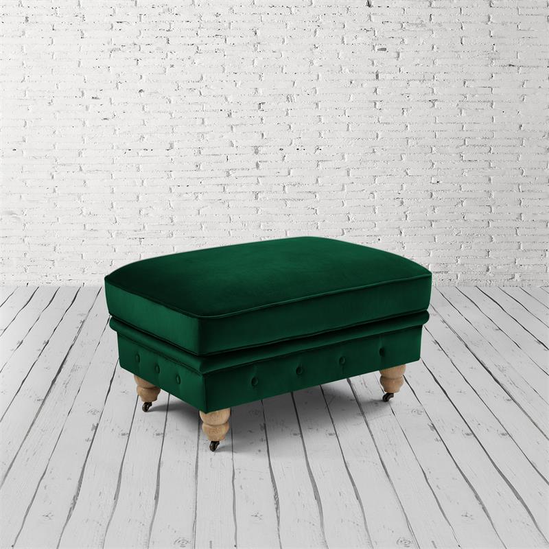 Londynn Cocktail Ottoman Hunter Green Velvet 36L x 25W x 20H Button Tufted