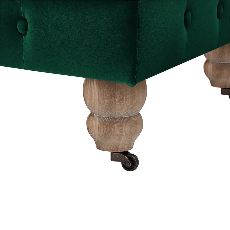 Londynn Cocktail Ottoman Hunter Green Velvet 36L x 25W x 20H Button Tufted