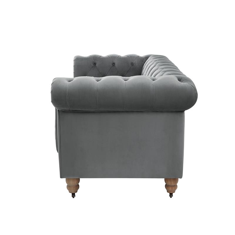 Londynn Loveseat Dark Grey Velvet 71L x 33.5W x 30.3H Button Tufted Rolled Arm