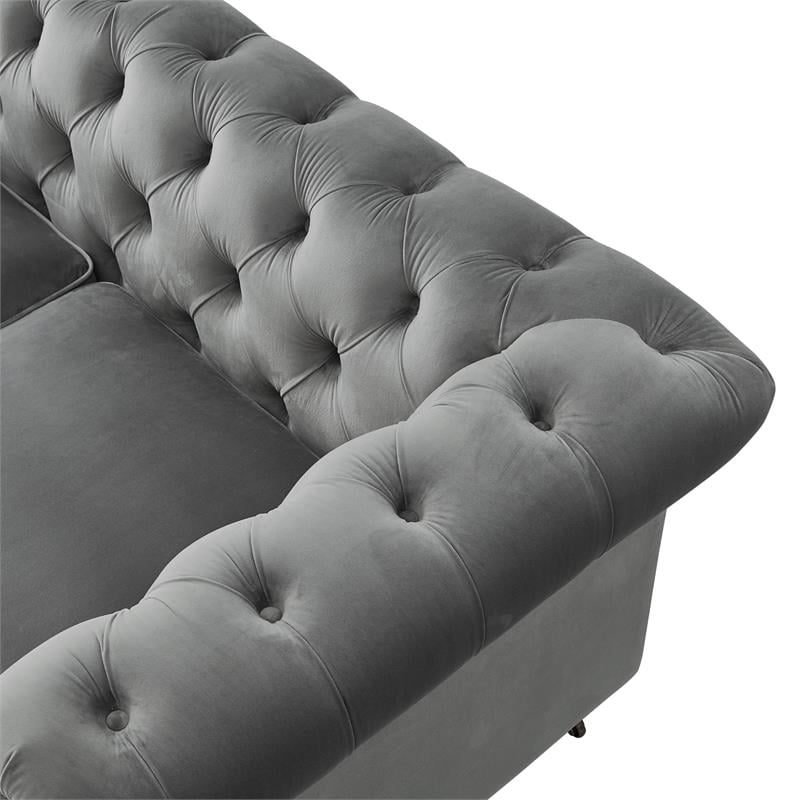 Londynn Loveseat Dark Grey Velvet 71L x 33.5W x 30.3H Button Tufted Rolled Arm