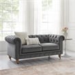 Londynn Loveseat Dark Grey Velvet 71L x 33.5W x 30.3H Button Tufted Rolled Arm