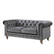Londynn Loveseat Dark Grey Velvet 71L x 33.5W x 30.3H Button Tufted Rolled Arm
