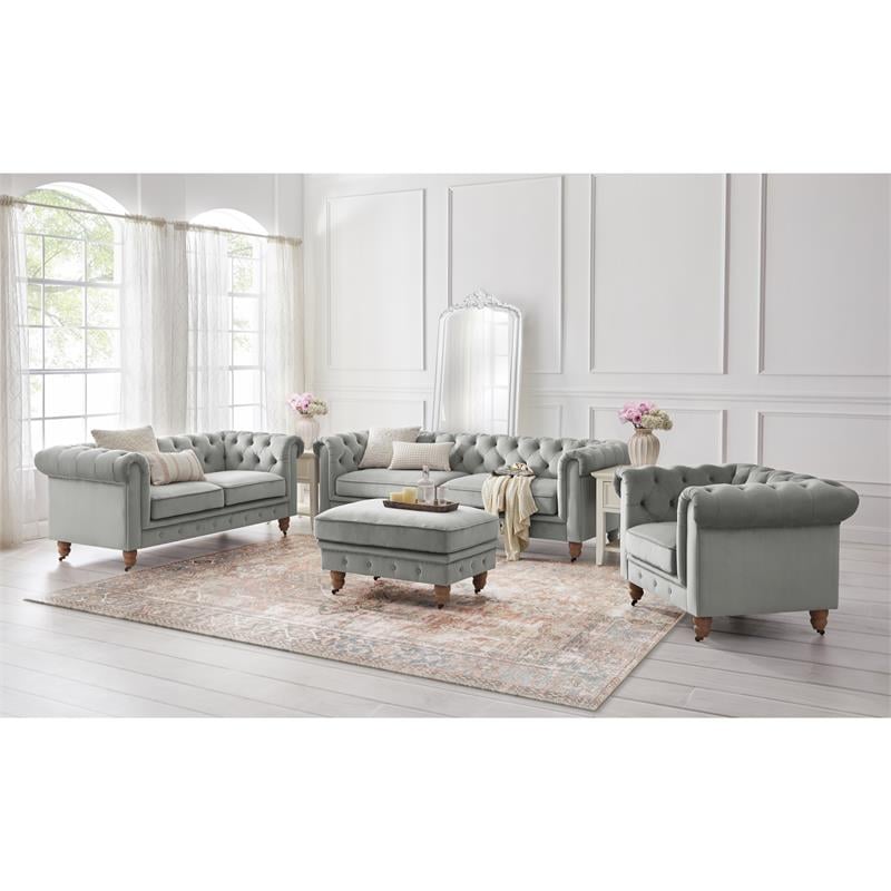 Londynn Loveseat Grey Velvet 71L x 33.5W x 30.3H Button Tufted Rolled Arm