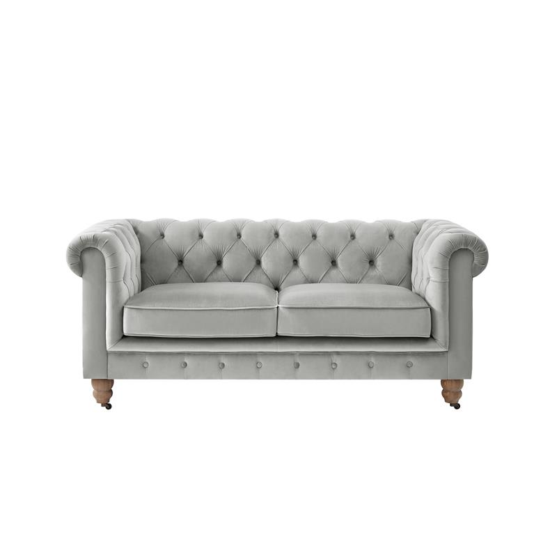 Londynn Loveseat Grey Velvet 71L x 33.5W x 30.3H Button Tufted Rolled Arm